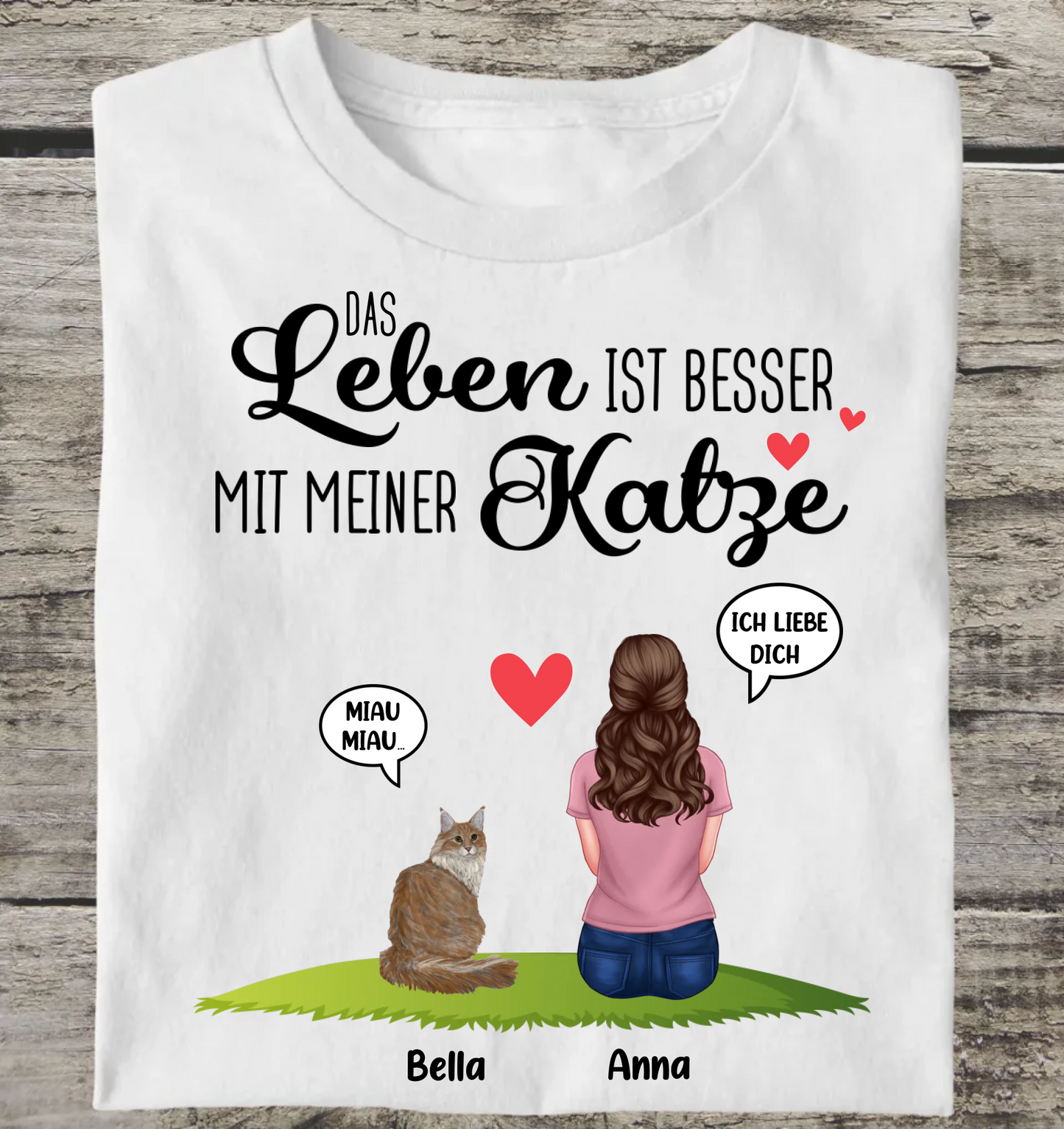 Leben ist besser mit meiner Katze - Personalisierbares Unisex Bio T-Shirt