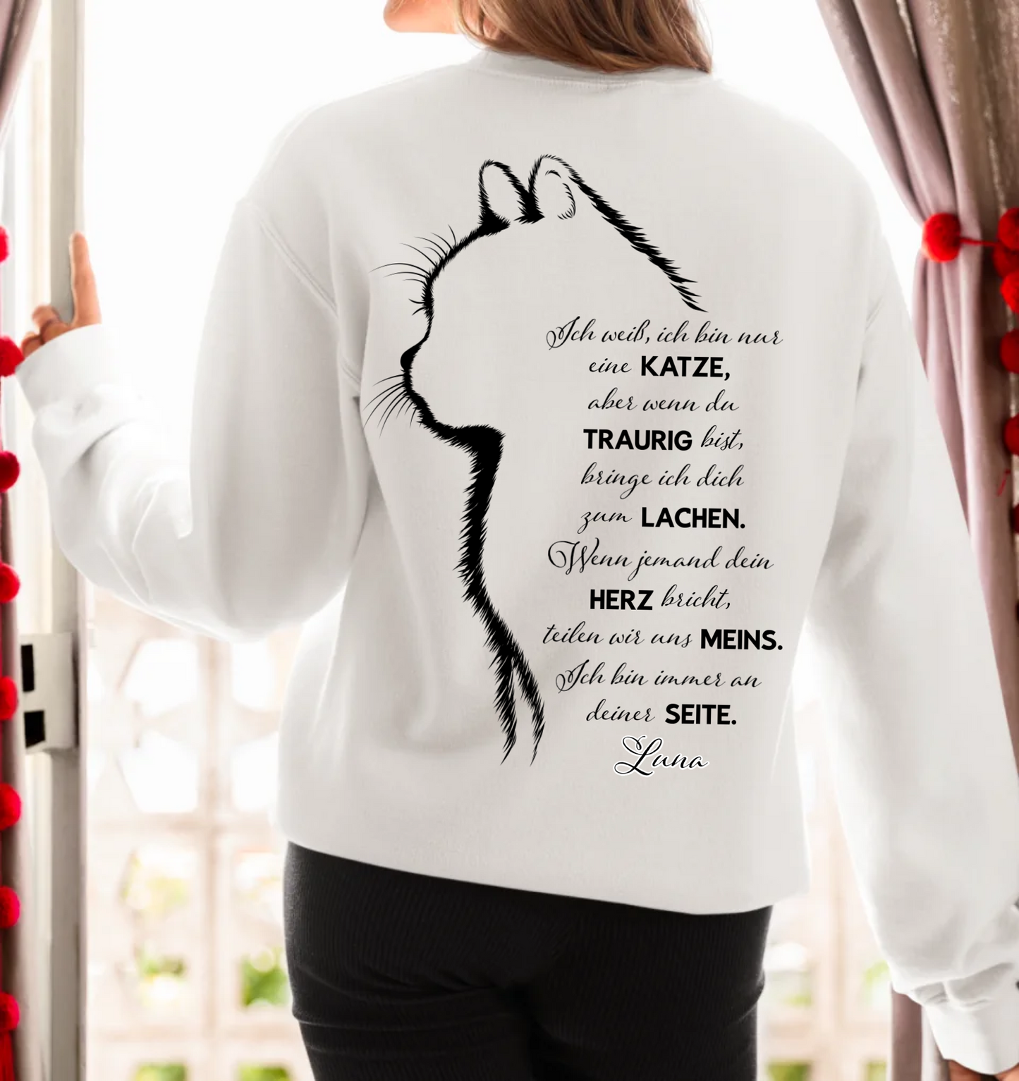 Nur eine Katze - Rückendruck - Personalisierbares Unisex Bio Sweatshirt