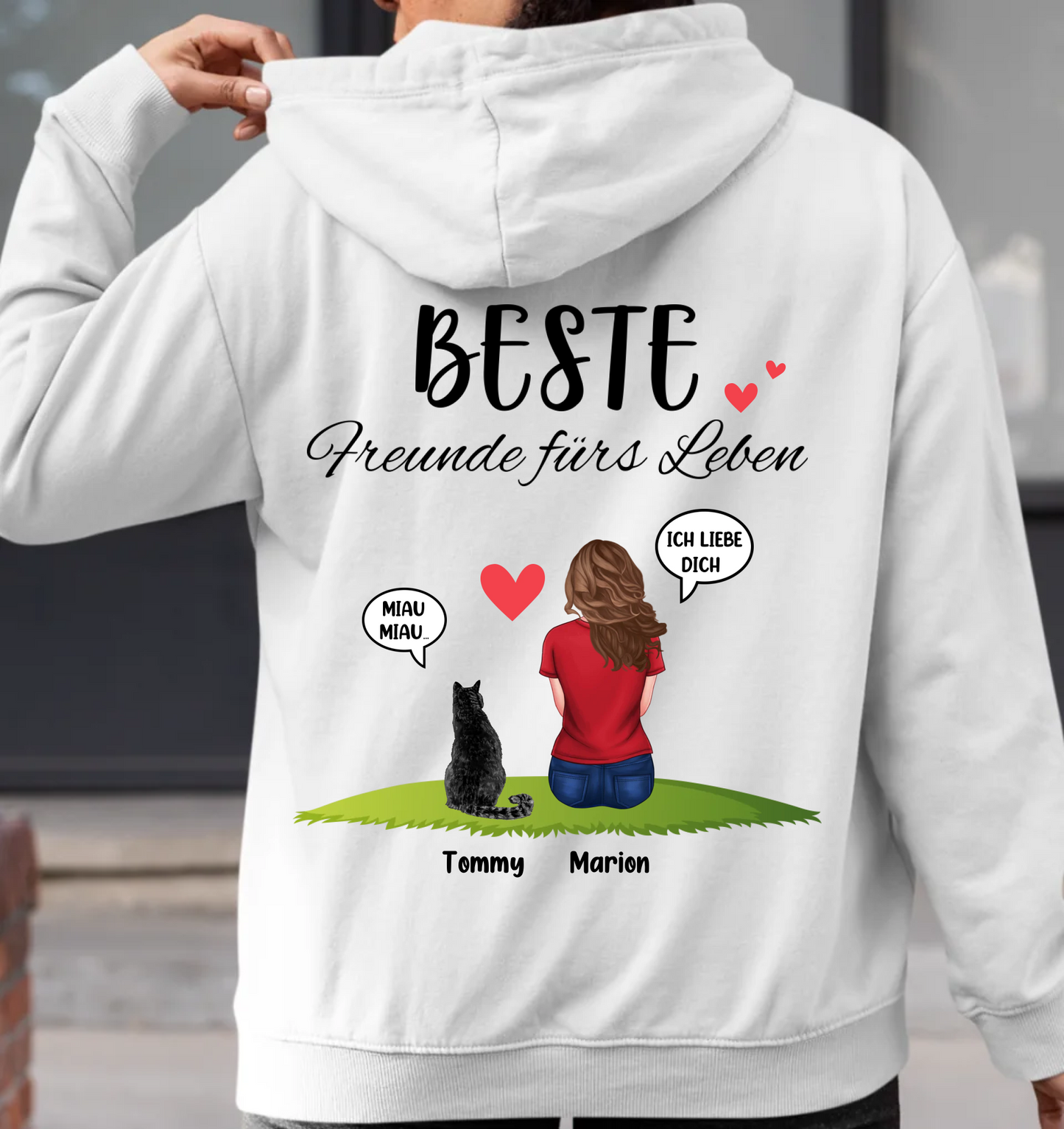 Beste Freunde - Rückendruck - Personalisierbarer Unisex Hoodie