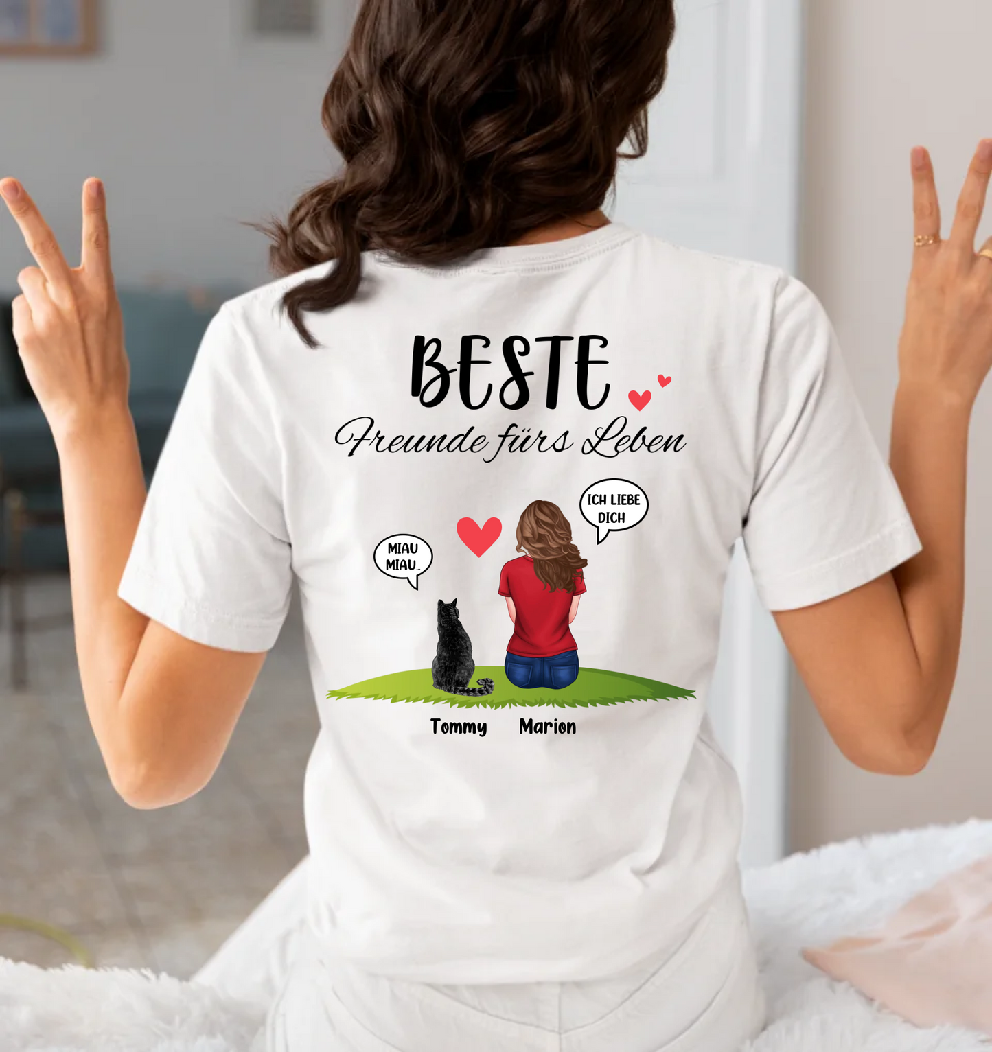 Beste Freunde - Rückendruck - Personalisierbares Unisex Bio T-Shirt