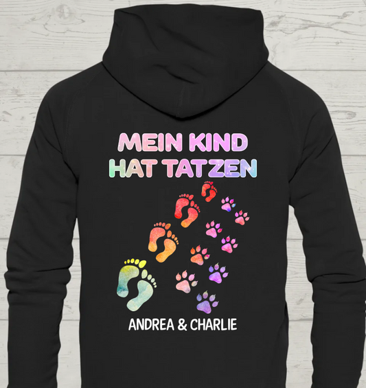 Mein Kind hat Tatzen - Rückendruck - Personalisierbarer Unisex Hoodie