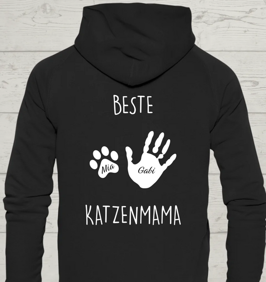 Beste Katzenmama - Rückendruck - Personalisierbarer Unisex Hoodie