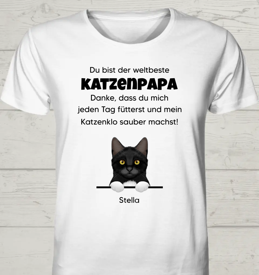 Du bist der weltbeste Katzenpapa - Personalisierbares Unisex Bio T-Shirt