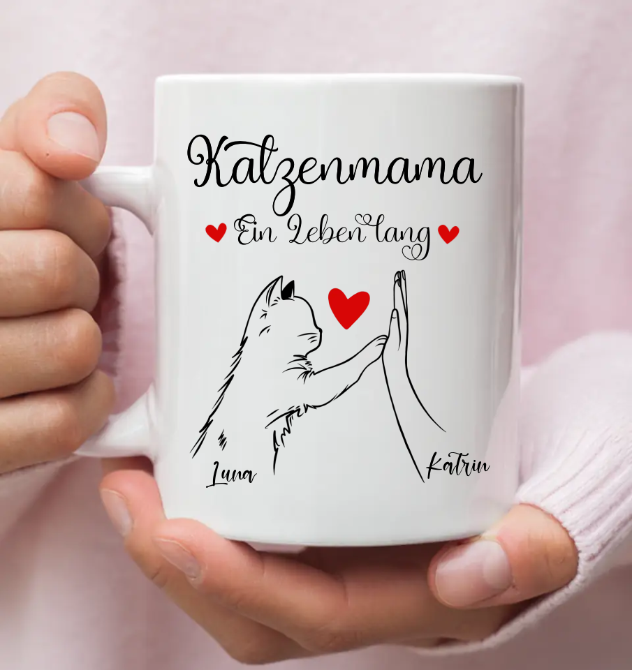 Katzenmama Ein Leben lang - Personalisierbare Tasse