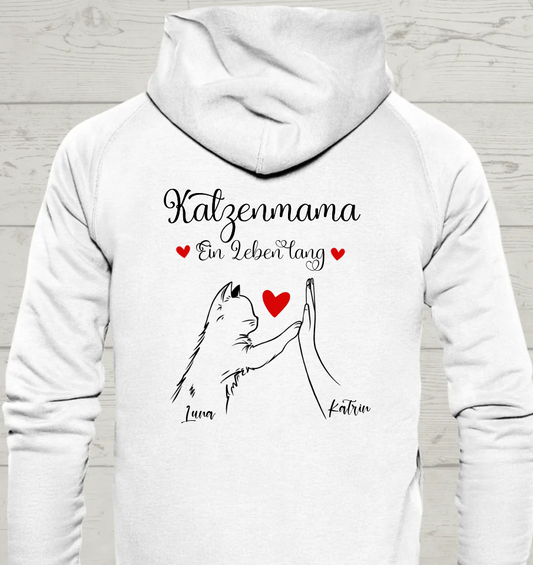 Katzenmama Ein Leben lang - Rückendruck - Personalisierbarer Unisex Hoodie