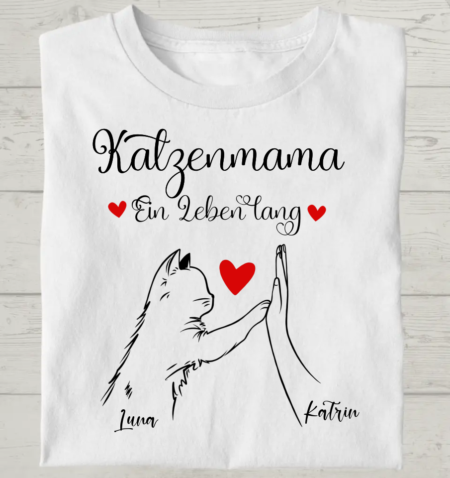 Katzenmama Ein Leben lang - Personalisierbares Unisex Bio T-Shirt