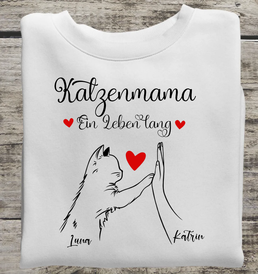 Katzenmama Ein Leben lang - Personalisierbares Unisex Bio Sweatshirt