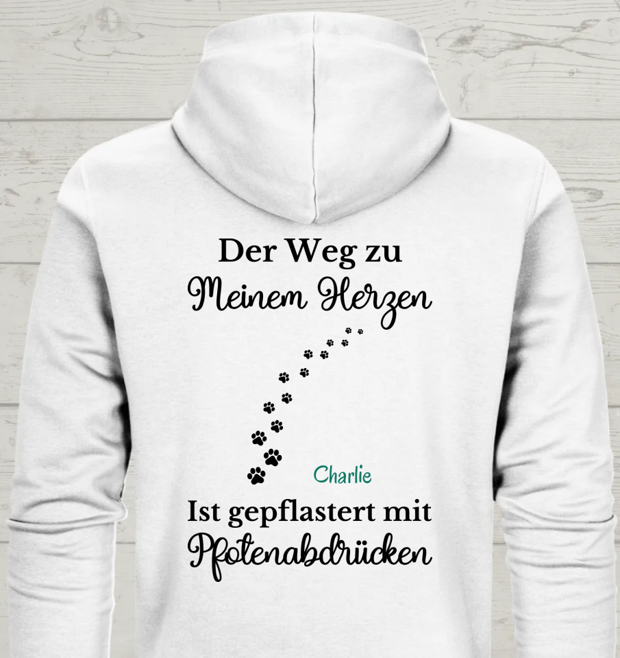 Der Weg zu meinem Herzen - Rückendruck - Personalisierbarer Zipper Hoodie