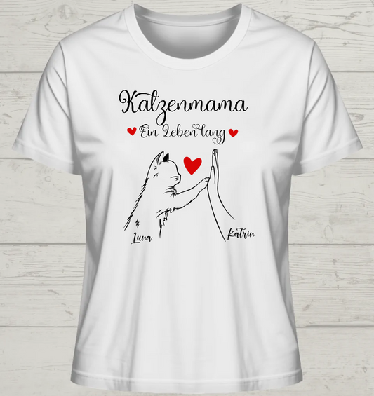 Katzenmama ein Leben lang - Personalisierbares Bio Damen T-Shirt