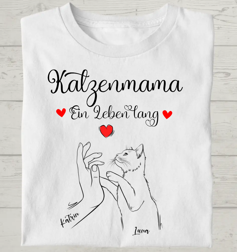 Katzenmama ein Leben Lang - Personalisierbares Unisex Bio T-Shirt