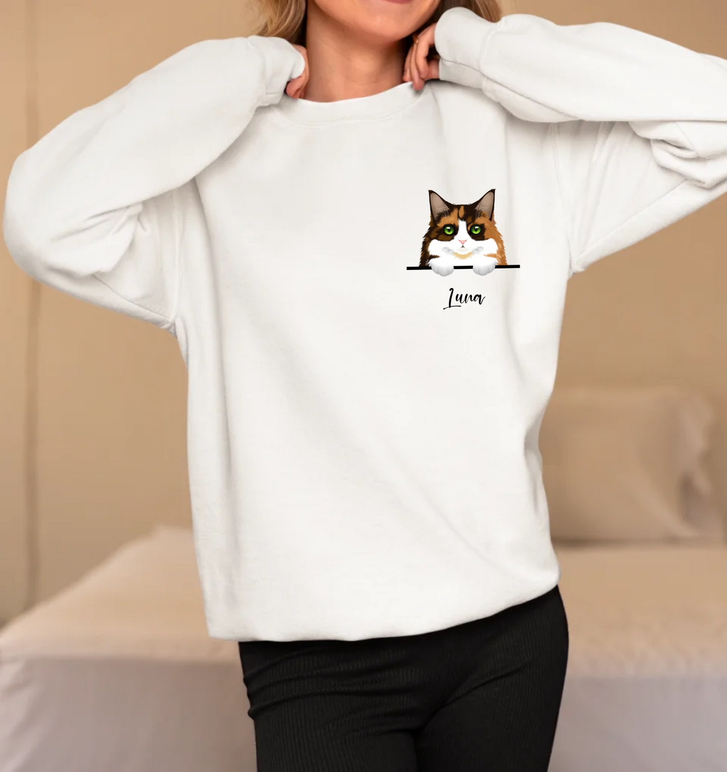 Spähende Katze - Personalisierbares Unisex Bio Sweatshirt