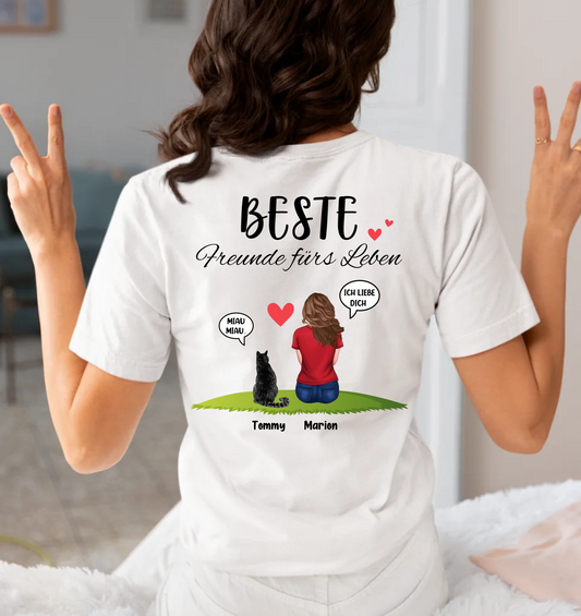 Beste Freunde - Rückendruck - Personalisierbares Unisex Bio T-Shirt