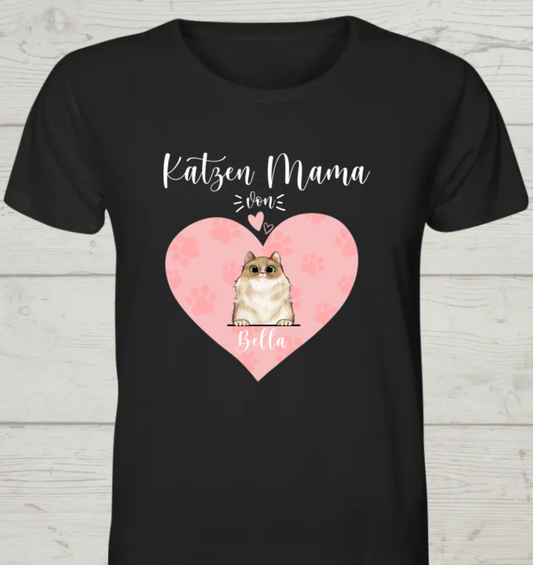 Katzen Mama von - Personalisierbares Unisex Bio T-Shirt